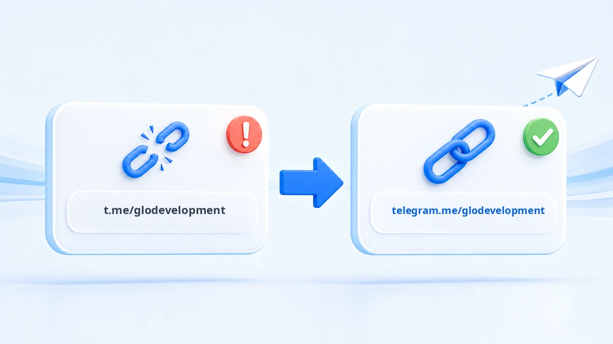 Схема замены старой ссылки t.me на рабочую ссылку telegram.me